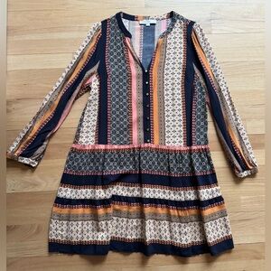 LOFT Drop Waist Stripe Dress.  Black & orange.  Size Medium Petite.